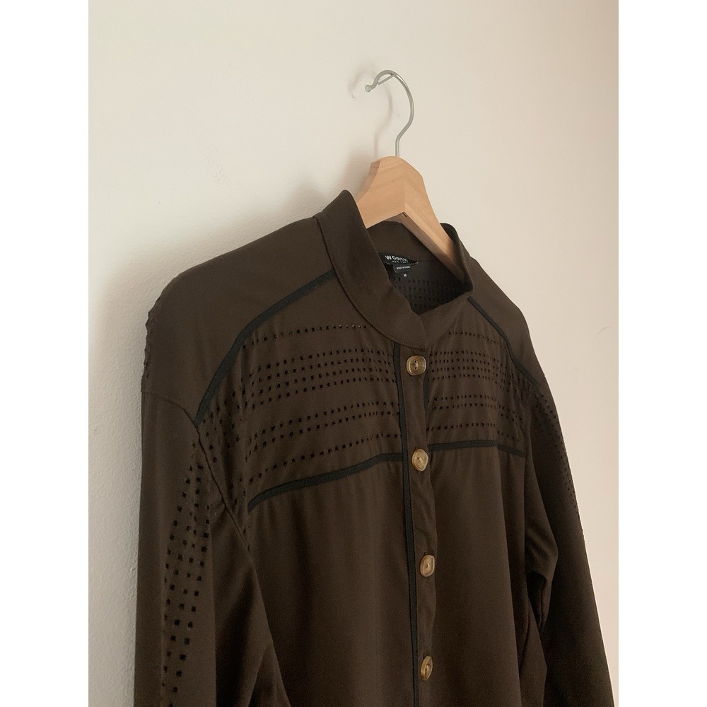 Worth New York Top Tunic Sz M Brown Perforated Tortoise Button Wool Lightweight - Picture 4 of 10